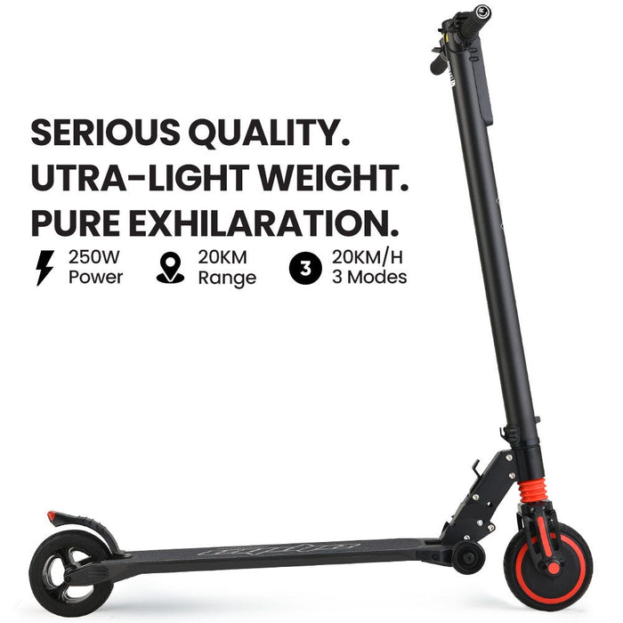 Danoz Scooters - ALPHA Carbon Gen III 250W 10Ah Electric Scooter Suspension, for Adults or Teens, Black/Red