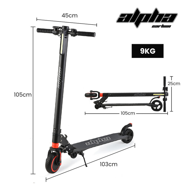 Danoz Scooters - ALPHA Carbon Gen III 250W 10Ah Electric Scooter Suspension, for Adults or Teens, Black/Red