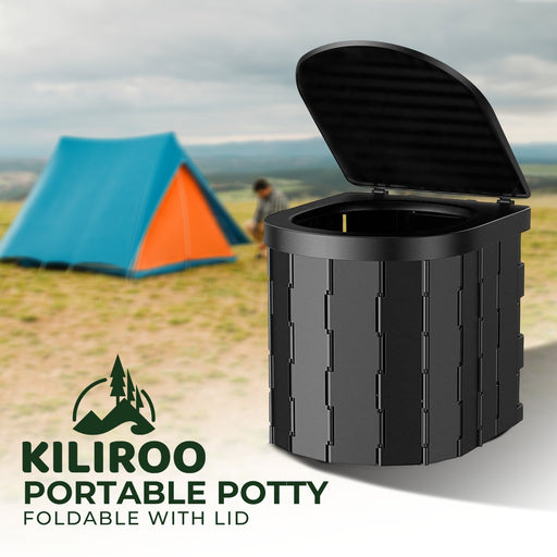 KILIROO Portable Foldable Potty With Lid (Black) KR-FT-100-SH