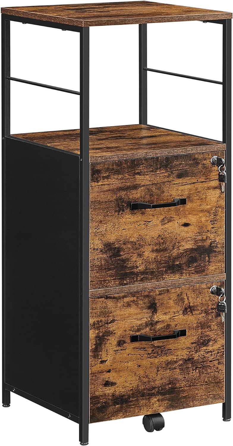 VASAGLE Filing Cabinet with 2 Drawers Rustic Brown and Black OFC045B01 ...