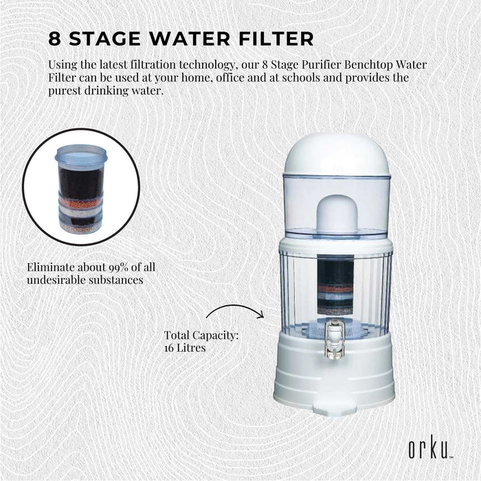 Danoz Direct - 16L Benchtop 8 Stage Water Filter - Ceramic Carbon Mineral Stone Silica Purifier - Super Seller Inc. Delivery