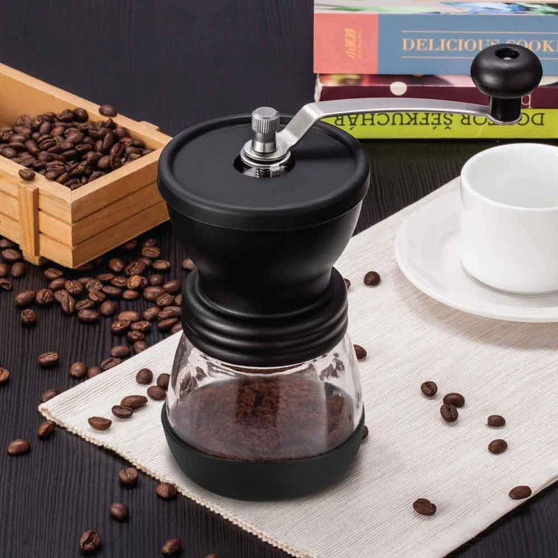 Danoz Appliances - Coffee Bean Grinder - Manual Hand Stainless Ceramic Burr Core Glass Jar Nut Mill