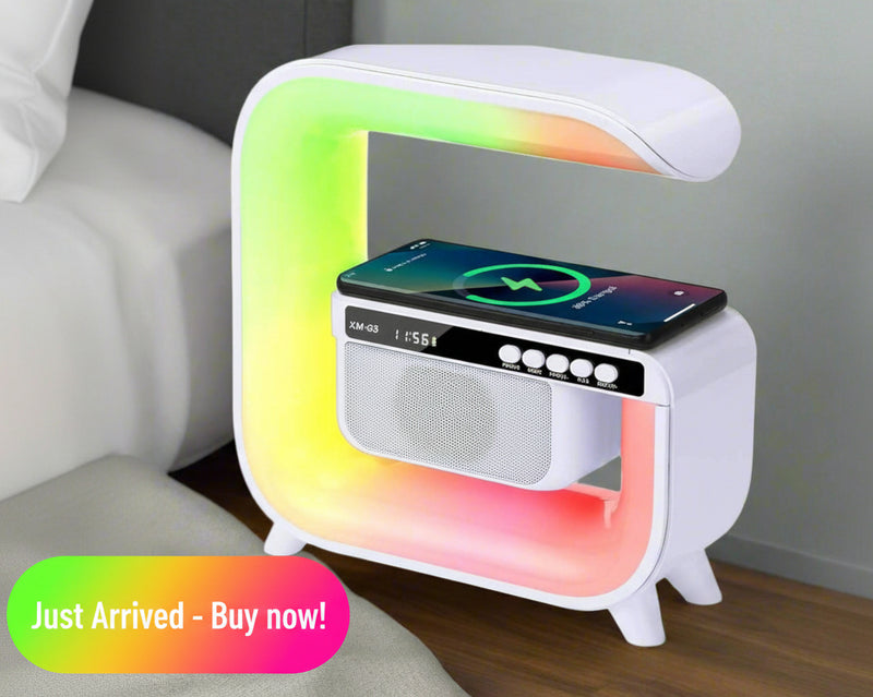 Danoz Direct - Bluetooth Rechargeable Speaker - Wireless Phone Charging LED Lamp Alarm Clock