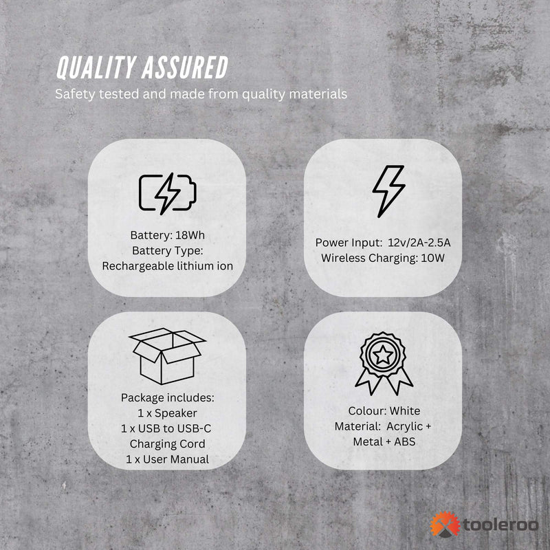 Danoz Direct - Bluetooth Rechargeable Speaker - Wireless Phone Charging LED Lamp Alarm Clock