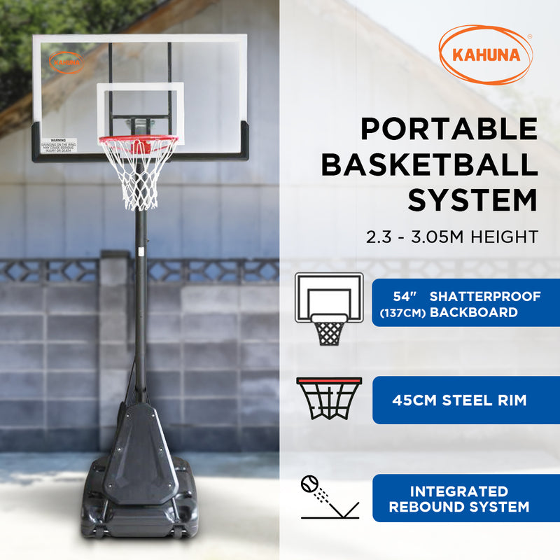 Danoz Sports - Kahuna Portable Basketball Hoop System 2.3 to 3.05m for Kids & Adults