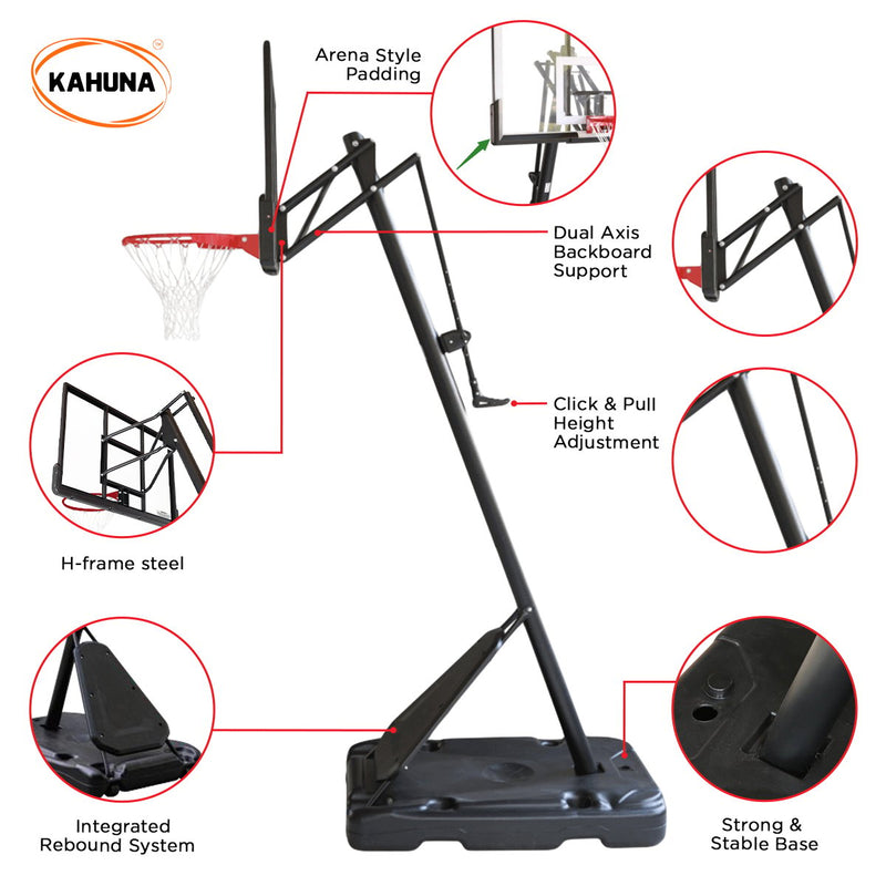 Danoz Sports - Kahuna Portable Basketball Hoop System 2.3 to 3.05m for Kids & Adults