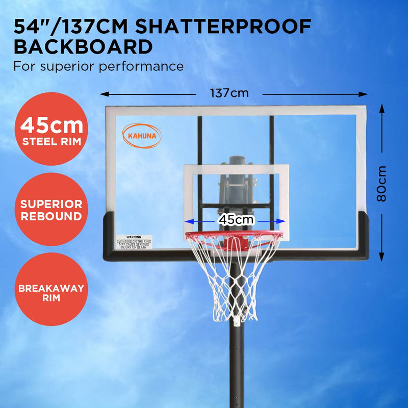 Danoz Sports - Kahuna Portable Basketball Hoop System 2.3 to 3.05m for Kids & Adults