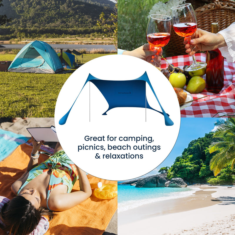 Danoz Outdoors - Wallaroo Beach Tent Canopy Sunshade 2m X 2m - Blue - Incl. Delivery