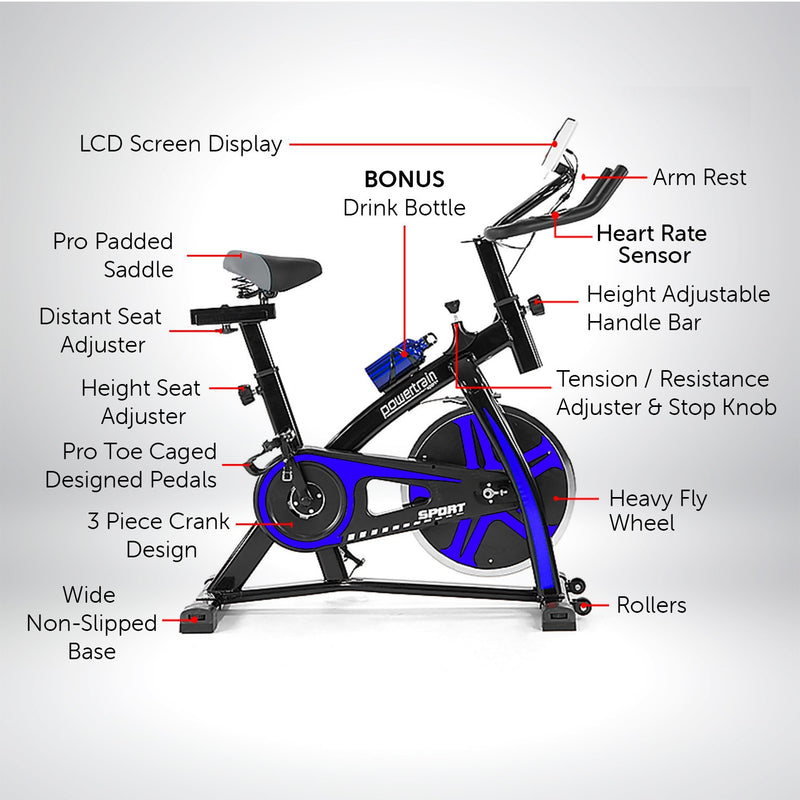 Danoz Direct - Powertrain Home Gym Flywheel Exercise Spin Bike - Blue