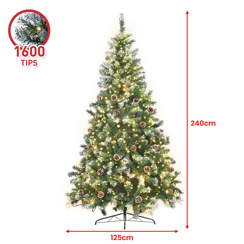 Danoz Xmas🎅 Christabelle 2.4m Pre Lit LED Christmas Tree Decor with Pine Cones Xmas Decorations