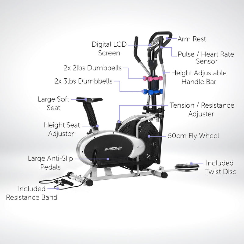 Danoz Fitness - Powertrain 6-in-1 Elliptical Cross Trainer Bike with Weights and Twist Disc