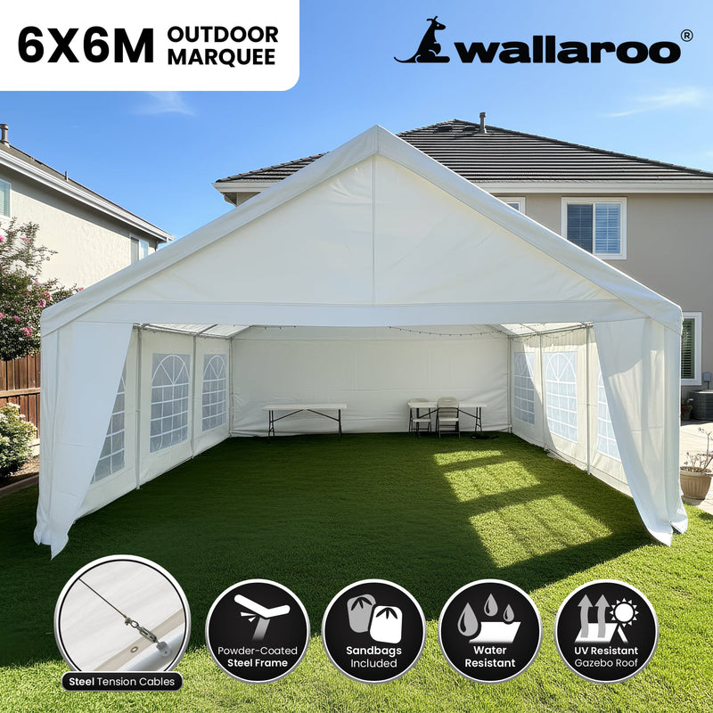 Danoz Outdoors - Wallaroo 6x6m Outdoor Event Marquee Gazebo Party Wedding Tent - White