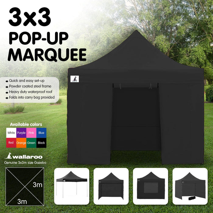 Danoz Outdoors - Wallaroo Gazebo Tent Marquee 3x3 PopUp Outdoor Black