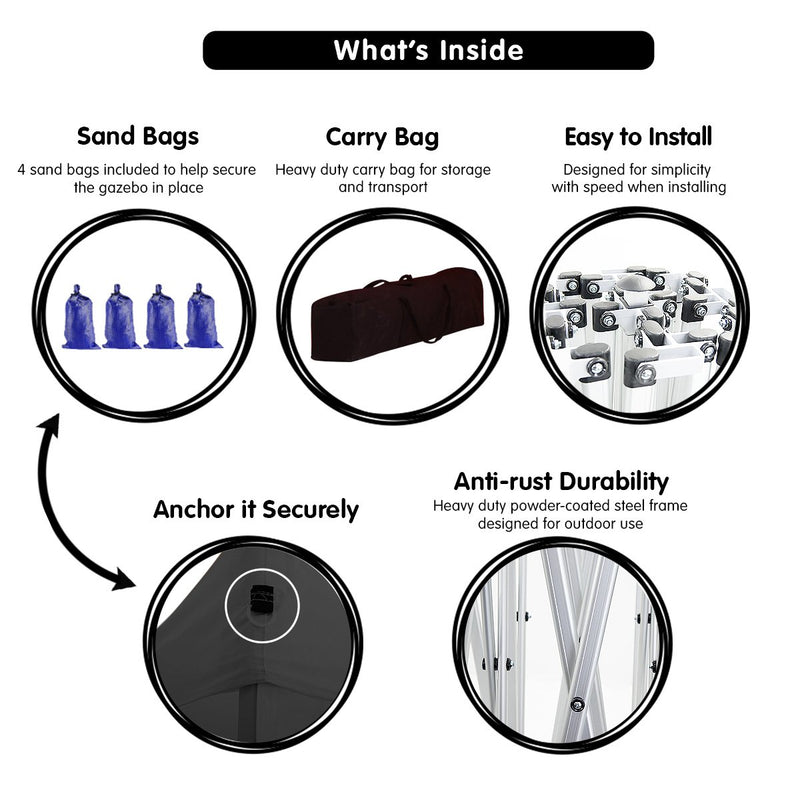 Danoz Outdoors - Wallaroo Gazebo Tent Marquee 3x3 PopUp Outdoor Black