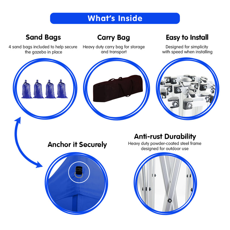 Danoz Outdoors - Wallaroo Gazebo Tent Marquee 3x3 PopUp Outdoor- Blue