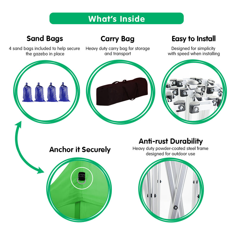 Danoz Outdoors - Wallaroo Gazebo Tent Marquee 3x3 Popup Outdoor - Green