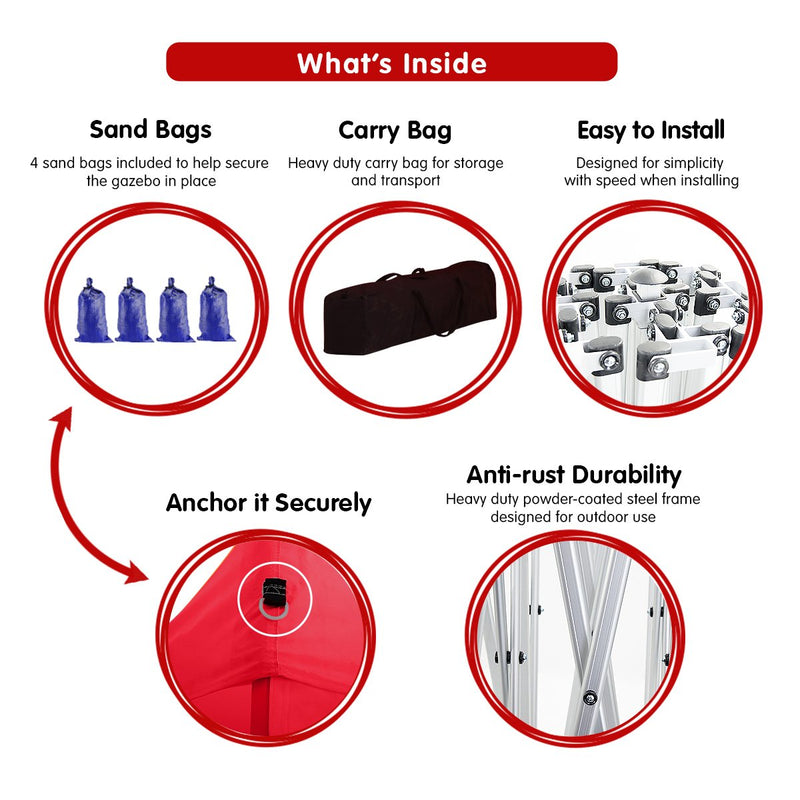 Danoz Outdoors - Wallaroo Gazebo Tent Marquee 3x3 PopUp Outdoor  Red