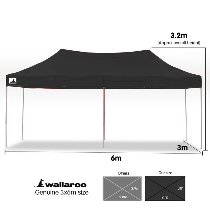 Danoz Outdoors - Wallaroo Gazebo Tent Marquee 3x6m PopUp Outdoor Wallaroo Black