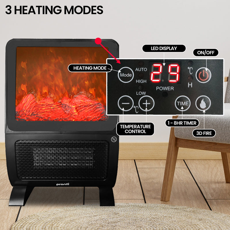 Danoz HeatingSmart - Pronti 2000W 3D Fire PTC Electric Portable Room Heater - Super Deals!