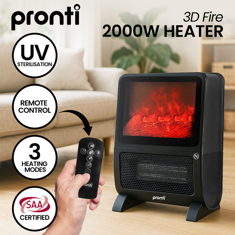 Danoz HeatingSmart - Pronti 2000W 3D Fire PTC Electric Portable Room Heater - Super Deals!