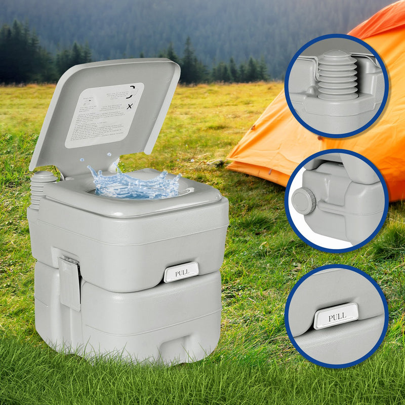 Danoz Direct Camping ⛺ Wallaroo 20L Camping Portable Toilet Press Flush Pump