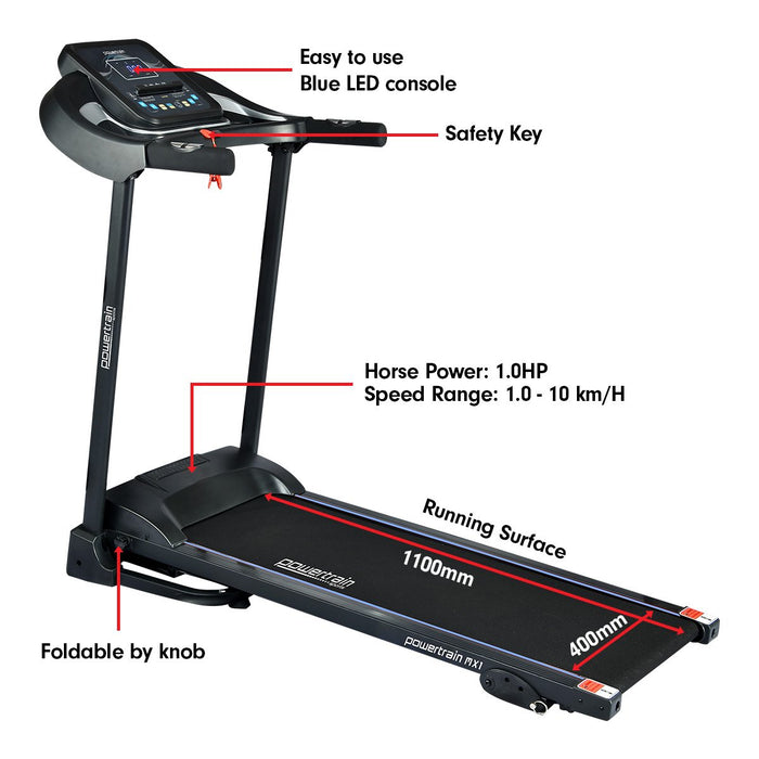 Danoz Fitness - Powertrain MX1 Foldable Home Treadmill for Cardio Jogging Fitness - Incl. Delivery