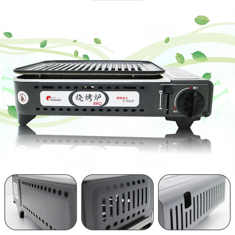 Danoz Direct - Portable Gas BBQ Stove with PRO Grill Plate Outdoor Barbecue Cooking Burner Kit Butane Camping