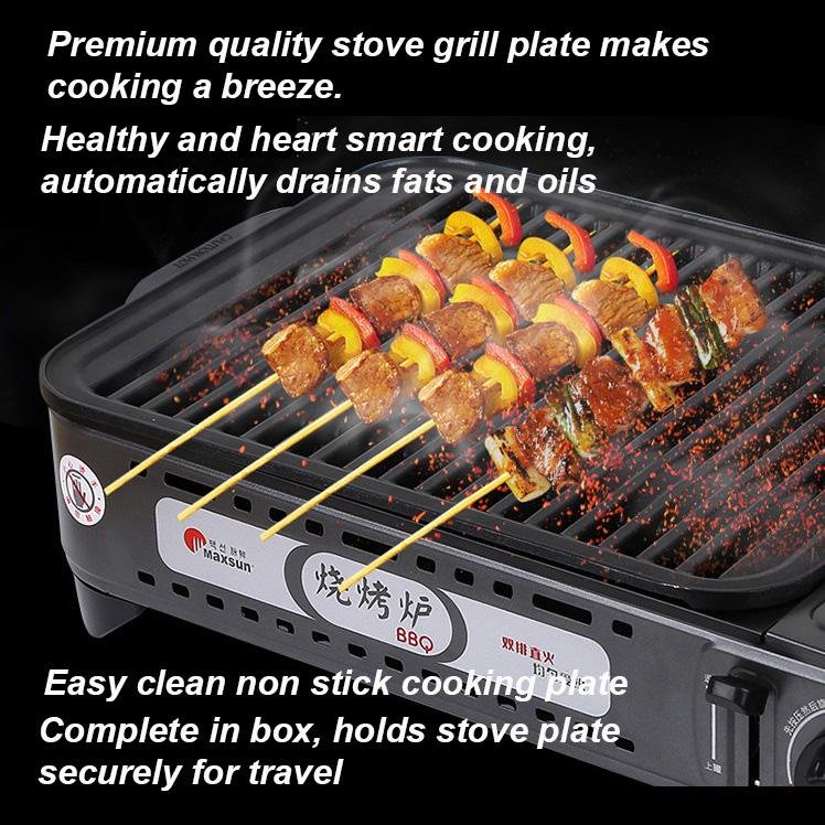 Danoz Direct - Portable Gas BBQ Stove with PRO Grill Plate Outdoor Barbecue Cooking Burner Kit Butane Camping