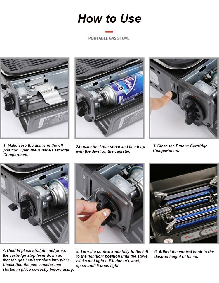 Danoz Direct - Portable Gas BBQ Stove with PRO Grill Plate Outdoor Barbecue Cooking Burner Kit Butane Camping