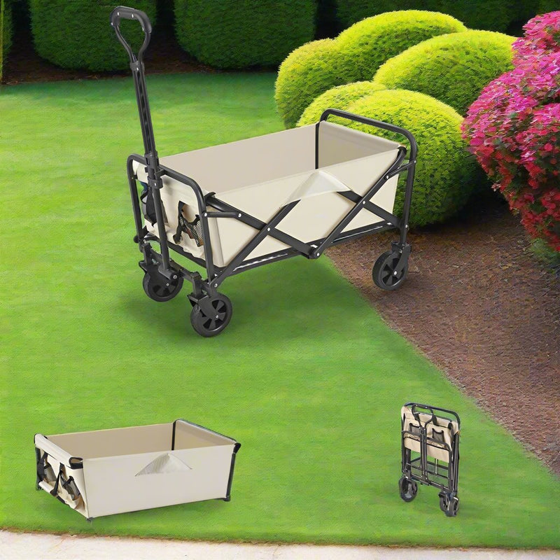 Danoz Garden  👨‍🌾 5 Inch Wheel Beige Folding Beach Wagon Cart Trolley Garden Outdoor Picnic Camping Sports Market Collapsible Shop