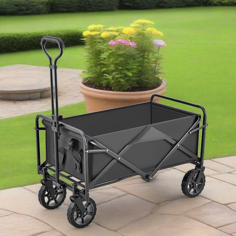 Danoz Direct - 5 Inch Wheel Black Folding Beach Wagon Cart Trolley Garden Outdoor Picnic Camping Sports Market Collapsible Shop
