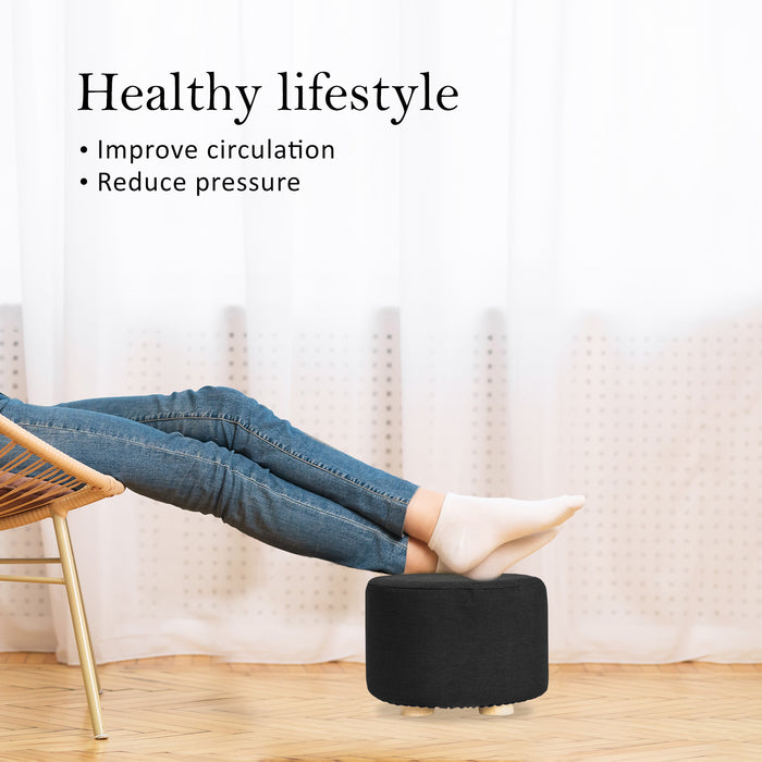 Danoz Direct 2X Fabric Ottoman Round Wooden Leg Foot Stool in elegant black! Versatile and stylish, adds a touch of sophistication to any room