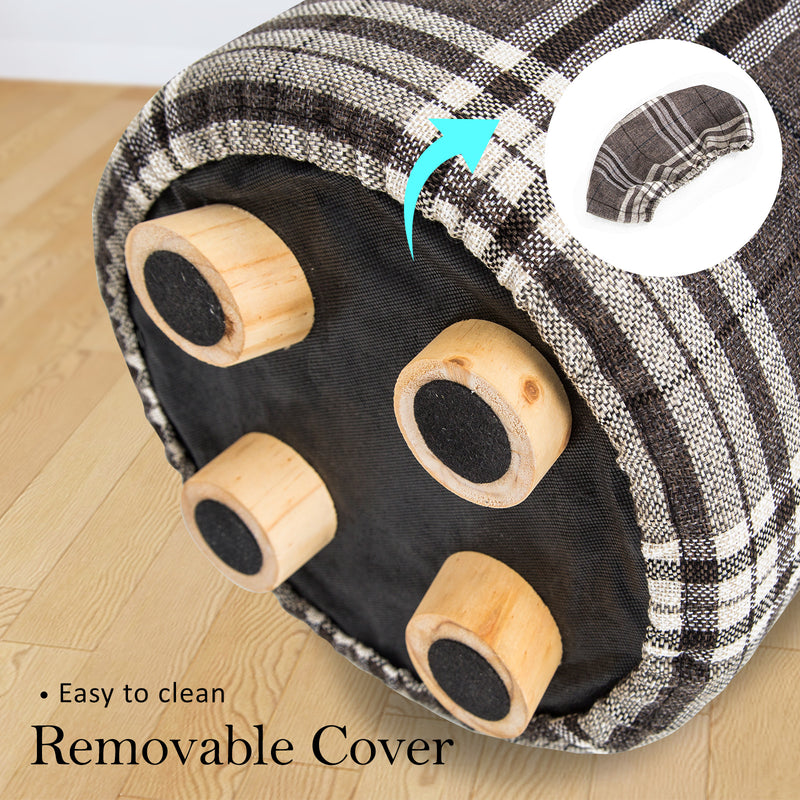 Danoz Furniture - Fabric Ottoman Round Wooden Leg Foot Stool - LATTICE