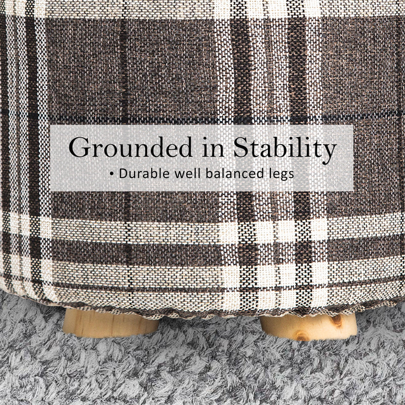 Danoz Furniture - Fabric Ottoman Round Wooden Leg Foot Stool - LATTICE