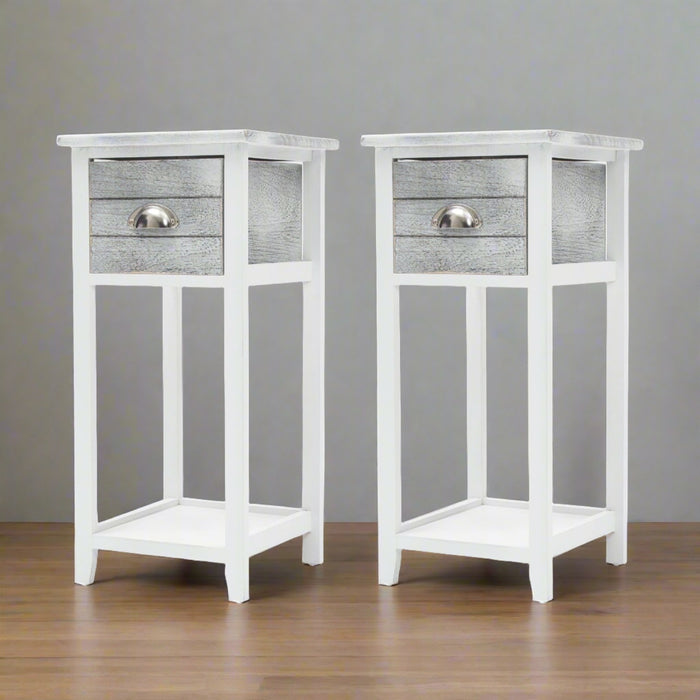 Introducing Danoz Direct 2x Vintage Side Tables Storage Cabinet - the perfect addition to any bedroom! With spacious drawers