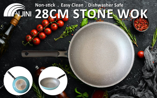 Fanjini Stone Wok Wokpan 28cm Non-Stick Induction Ceramic Round PURE SKY BLUE