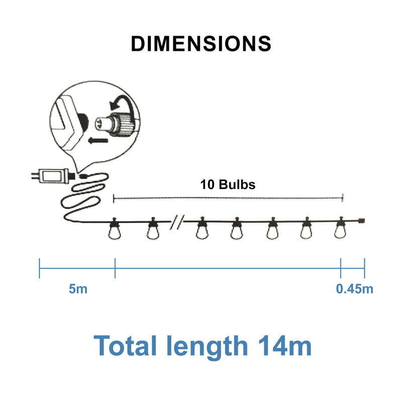 Danoz Xmas🎅 Festoon String Lights 10 Bulbs 14M Fairy LED Waterproof Outdoor Christmas Party