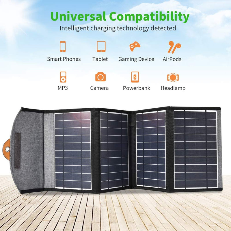 Danoz Direct - 22W Portable Waterproof Foldable Solar Panel Charger (Dual USB Ports)