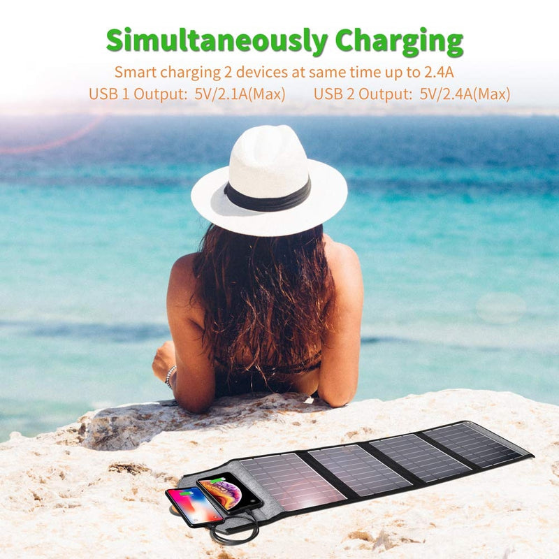 Danoz Direct - 22W Portable Waterproof Foldable Solar Panel Charger (Dual USB Ports)