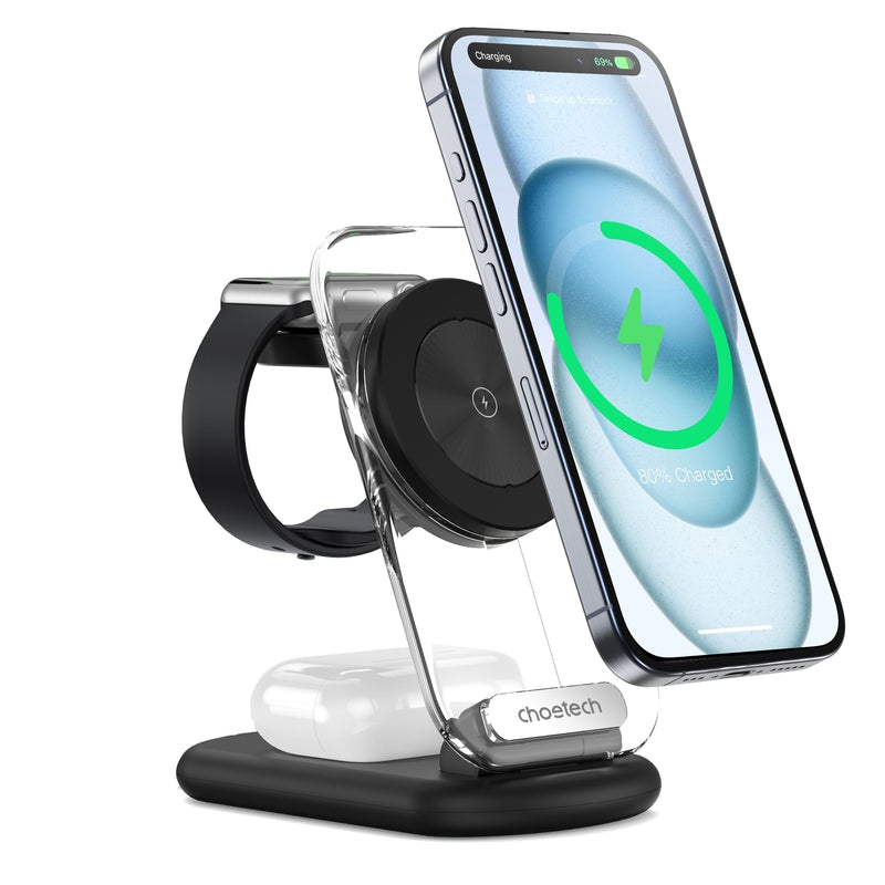 ⚡ Danoz ChargeSmart | CHOETECH 3-in-1 MagSafe Wireless Charger Stand | 15W Fast Charge | iPhone + Apple Watch + AirPods | StandBy Mode ✨