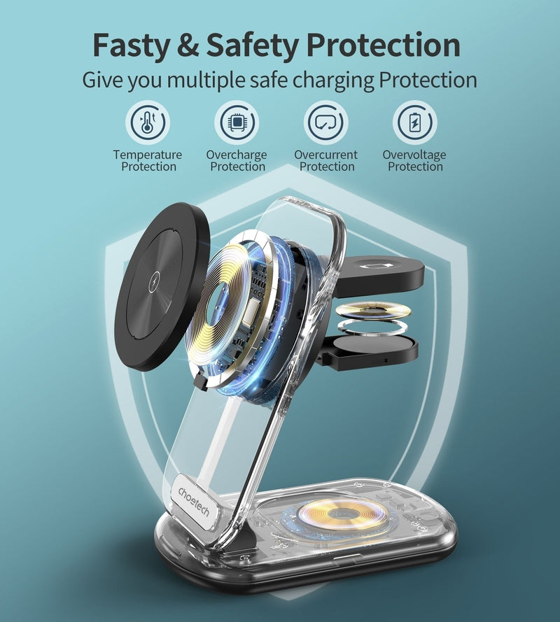 ⚡ Danoz ChargeSmart | CHOETECH 3-in-1 MagSafe Wireless Charger Stand | 15W Fast Charge | iPhone + Apple Watch + AirPods | StandBy Mode ✨