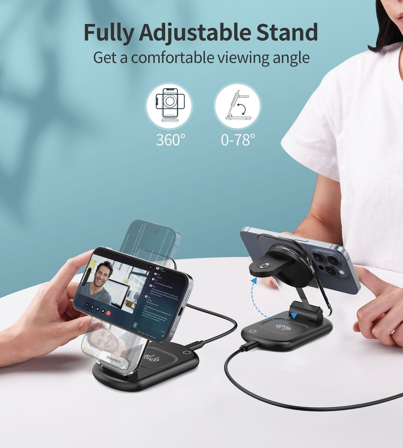 ⚡ Danoz ChargeSmart | CHOETECH 3-in-1 MagSafe Wireless Charger Stand | 15W Fast Charge | iPhone + Apple Watch + AirPods | StandBy Mode ✨