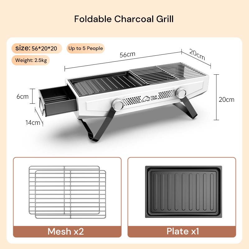 Danoz Outdoors - Foldable Portable Charcoal Frying Grill Grilling Outdoor Tabletop BBQ Grill For Camping Hiking Picnics