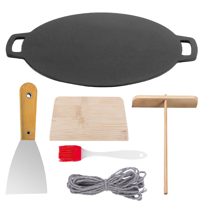 Danoz Kitchen - 28cm Seasoned Cast Iron Induction Crepes Pan Baking Pancake Tool Pizza Bakeware