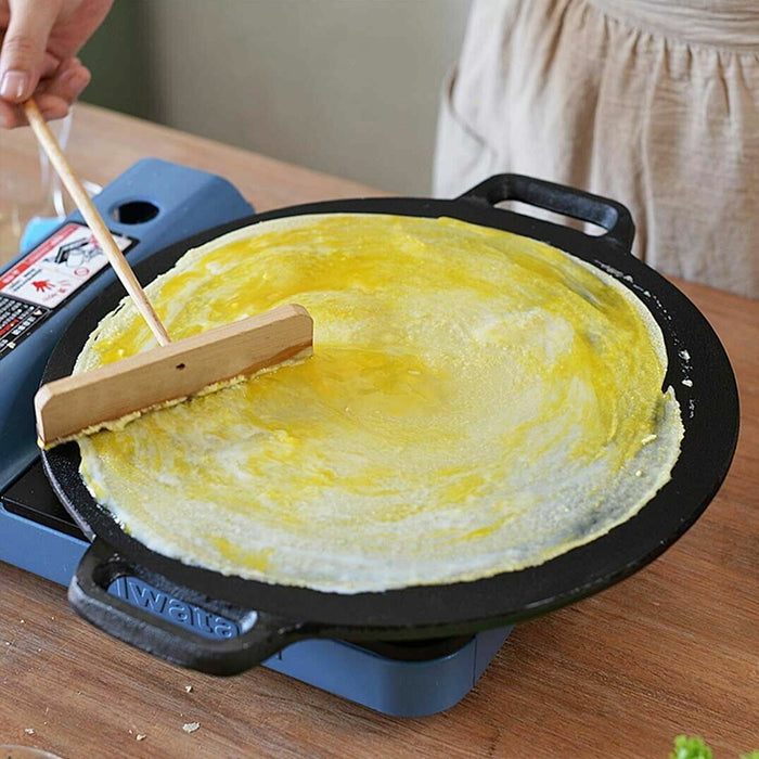 Danoz Kitchen - 28cm Seasoned Cast Iron Induction Crepes Pan Baking Pancake Tool Pizza Bakeware