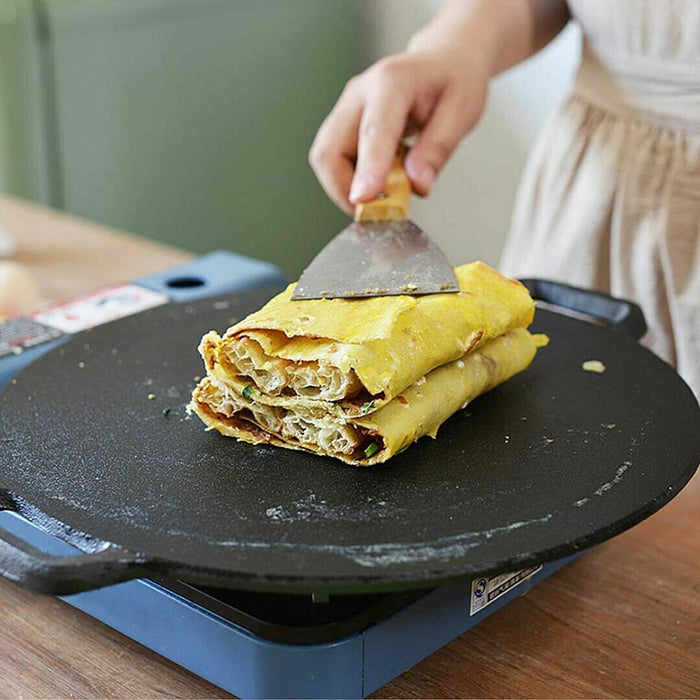 Danoz Kitchen - 28cm Seasoned Cast Iron Induction Crepes Pan Baking Pancake Tool Pizza Bakeware