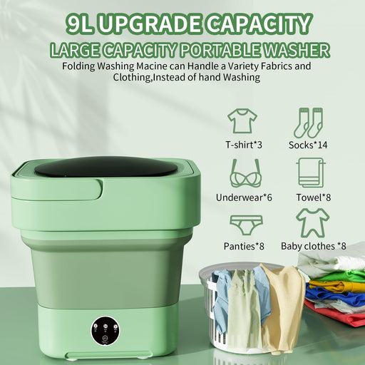 Mini 8L Portable Foldable Washing Machine Washer for Underwear Baby Clothes Camping Travel Green