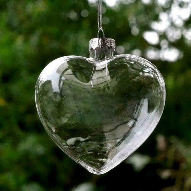 Danoz Xmas - 5 Pack Iridescent Glass Heart Ornaments Fillable Baubles for Christmas Party Wedding DIY Craft Decorations