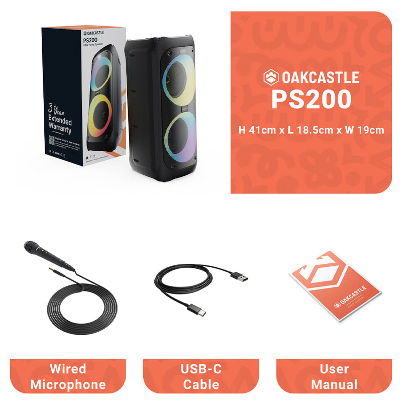 Danoz Direct - Majority PS200 - Party Speaker 80w Bluetooth Karaoke-DJ-Party-PA System - Black