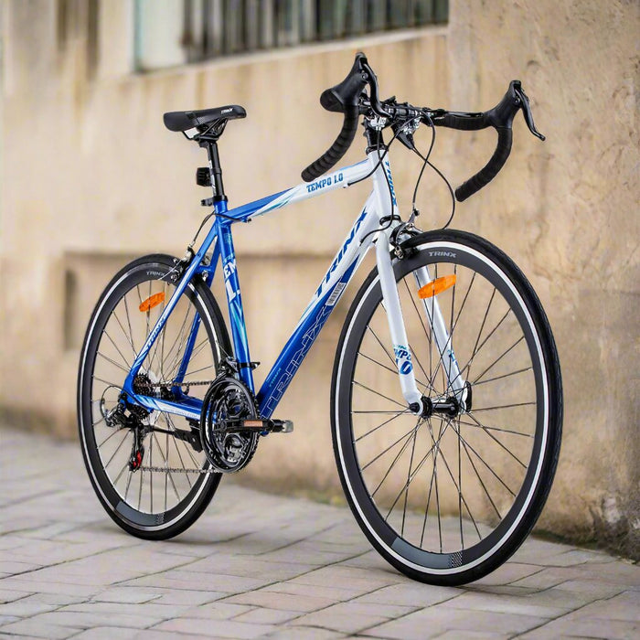 Danoz Sports and Fitness 🚴‍♂️🏋️ Trinx 700C Road Bike TEMPO1.0 Shimano 21 Speed Racing Bicycle 56cm Blue/White - Incl. Delivery